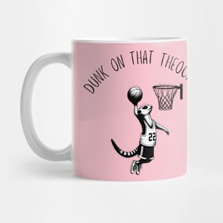 Dunk on That Theocrat! Minimalist Black Work Ink Meerkat Basketball Mug